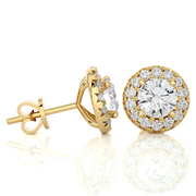 1.90 CTW Round Cut Diamond Halo Push Back Earrings, 10K 14K 18K White Yellow Rose Gold, IGI Certified